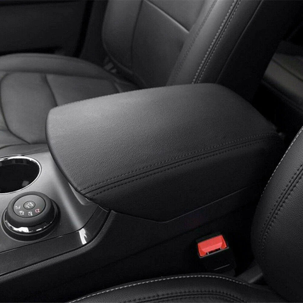 Black Leather Center Console Lid Armrest Cover for Ford Explorer (2011–2018)