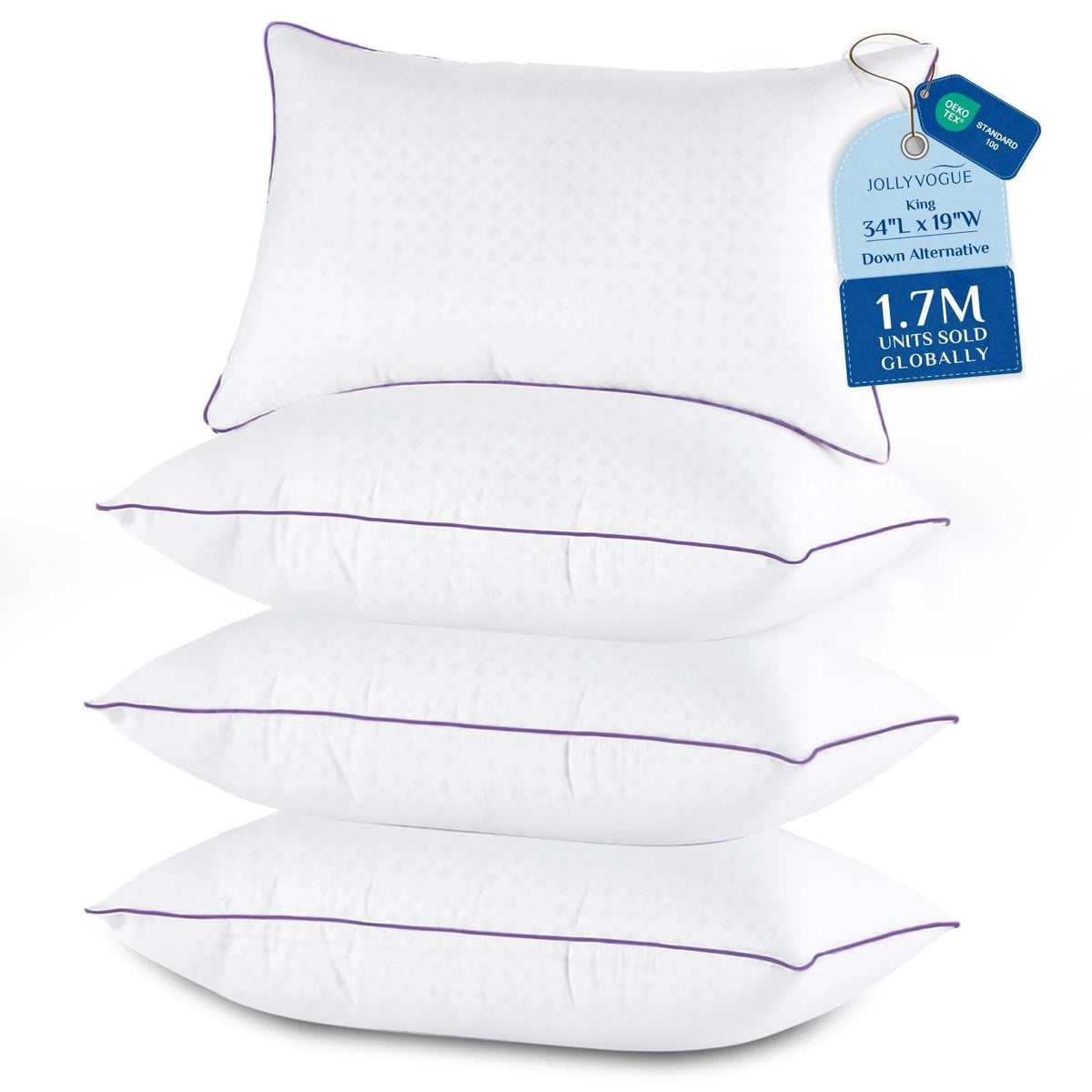 Set of 4 Firm Pillows for King Size (Washable, Supportive)