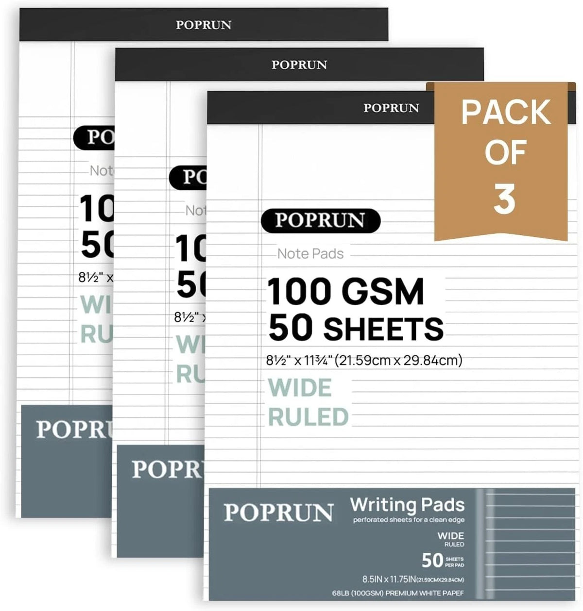 White Legal Pads 8.5 x 11.75 Wide Ruled (Bulk Pack)