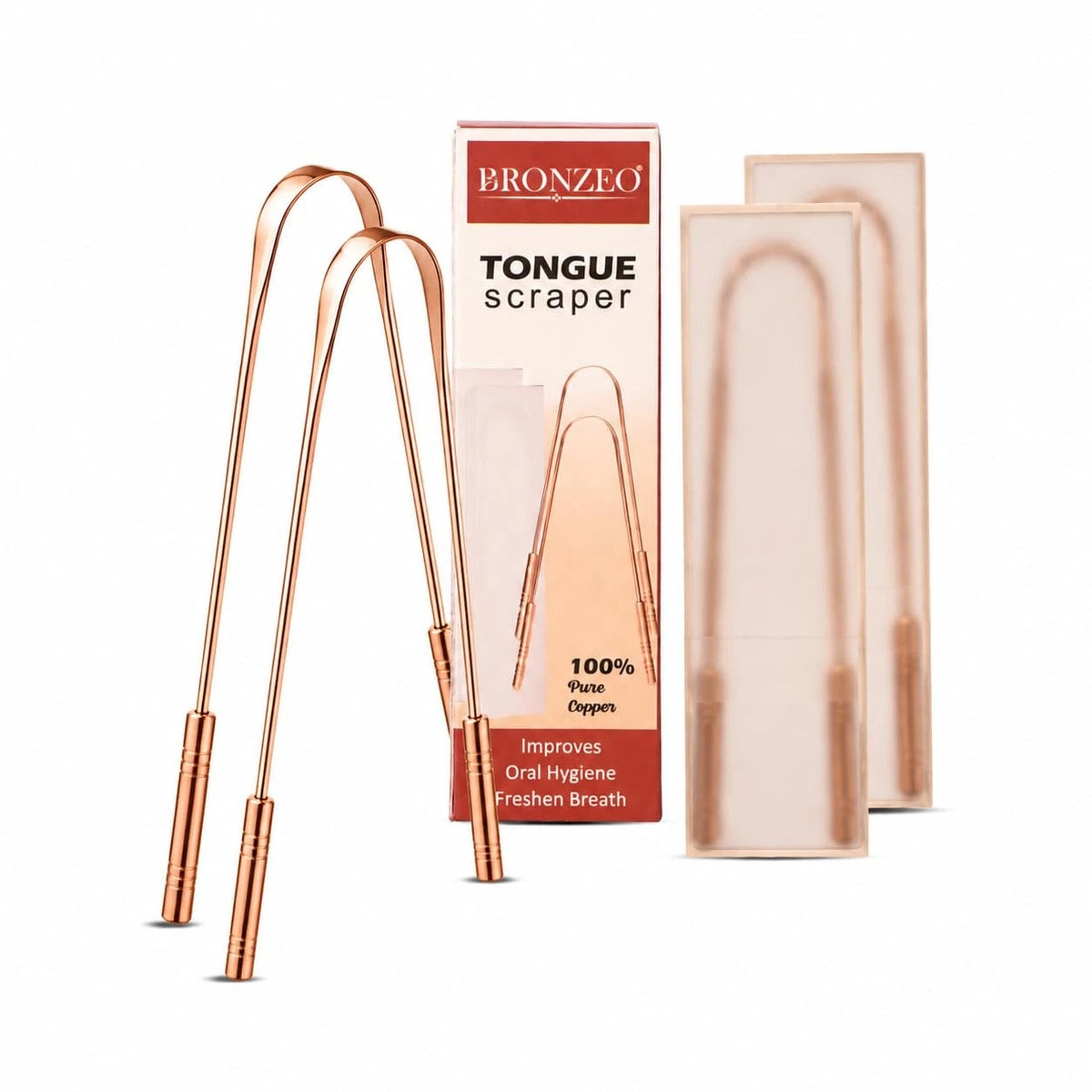 100% Pure Copper Tongue Scraper - 130mm Height, Rose Gold Finish
