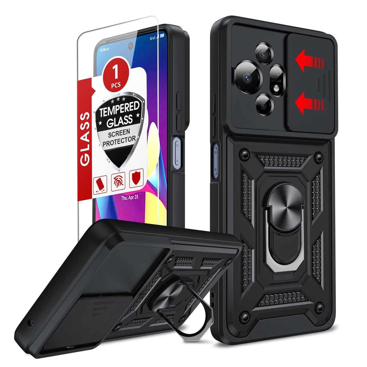 LeYi Phone Case for TCL 50 XL-5G (2021) - Black, Slide Design, 6.78 inch