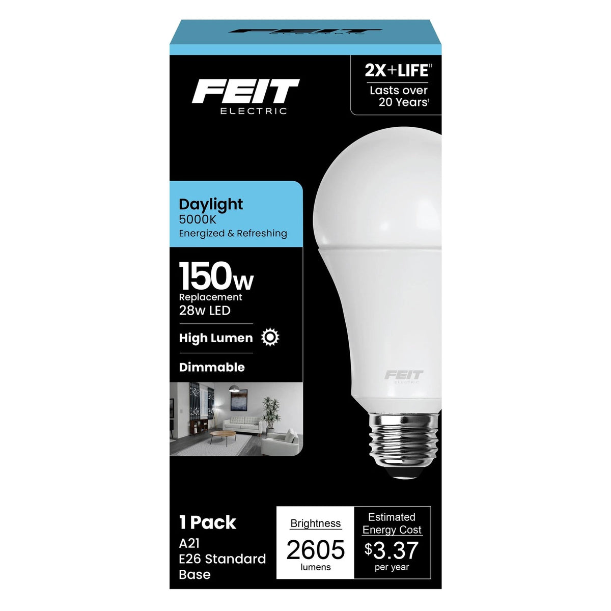 A21 LED Light Bulb for Feit Electric (150W Equivalent, 5000K Daylight)