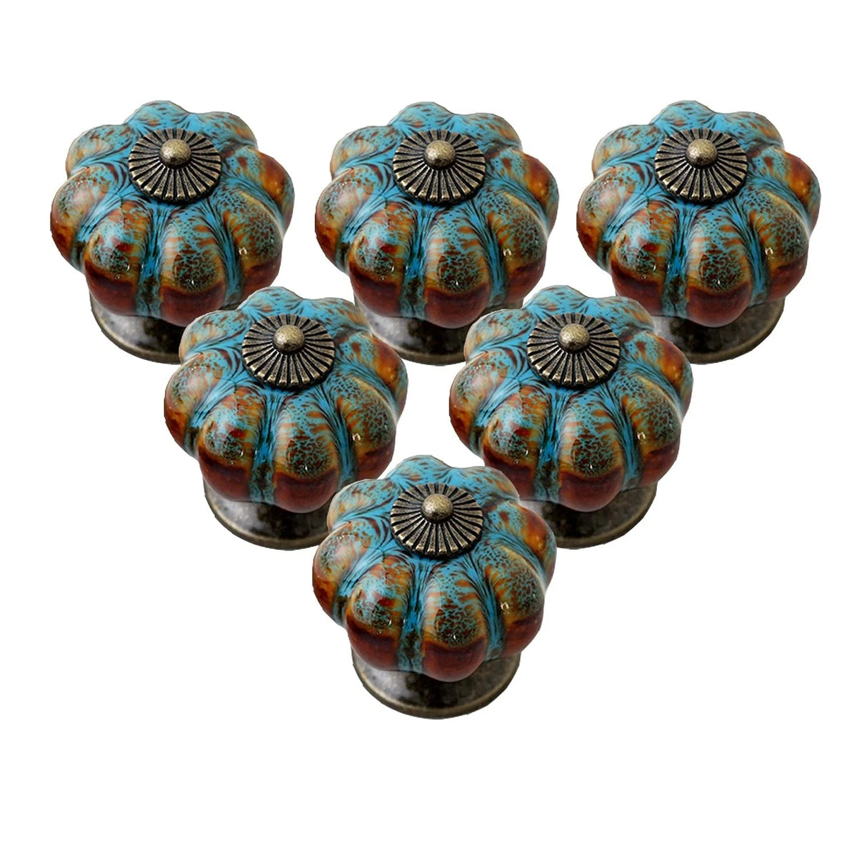 6 Pack Pumpkin Shape Ceramic Cabinet Knobs for Decor Door Pull