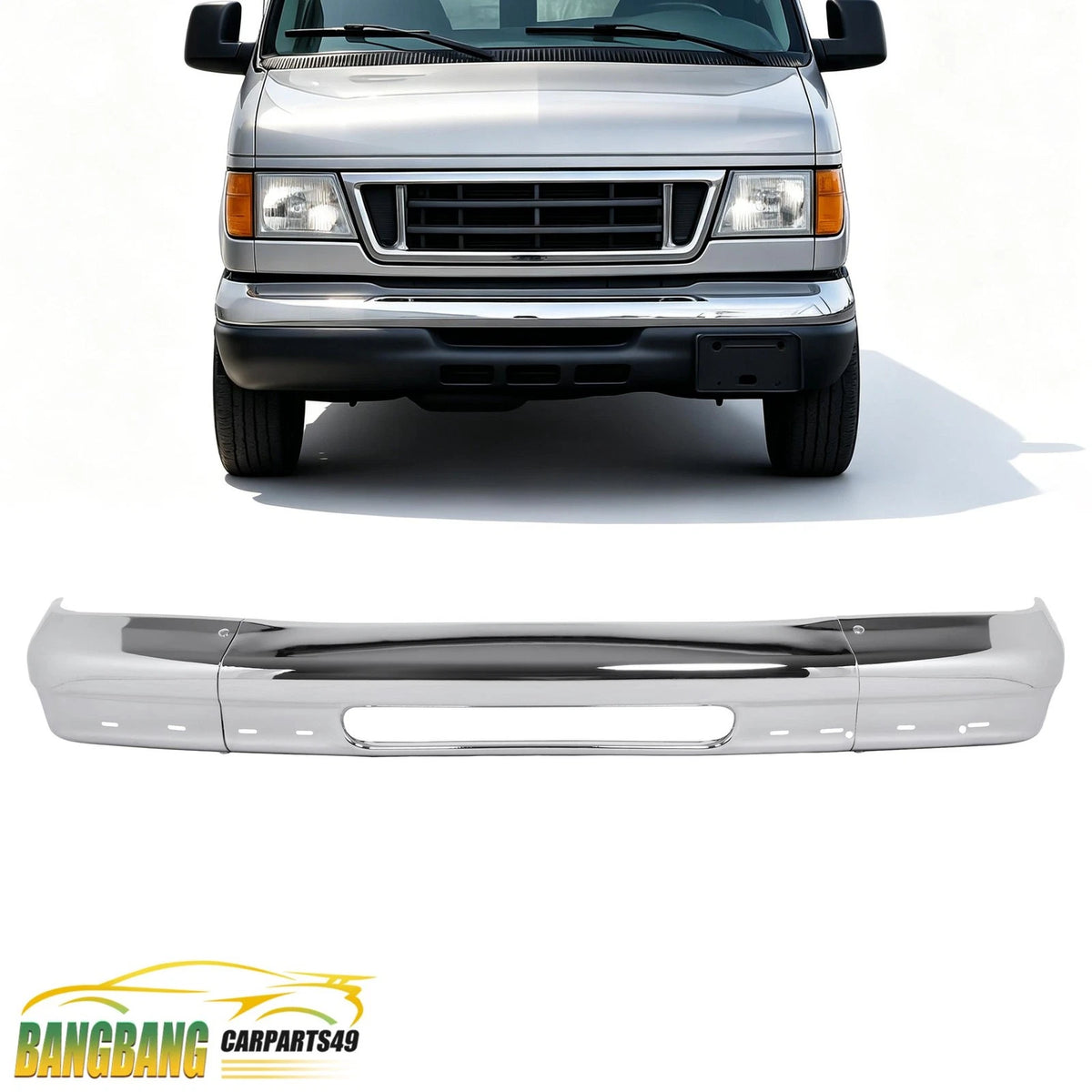 Chrome Front Bumper Face Bar for Ford E-150 E-250 E-350 (1992–2007) BACP000009078, 4C2Z17757DA, FO1002348