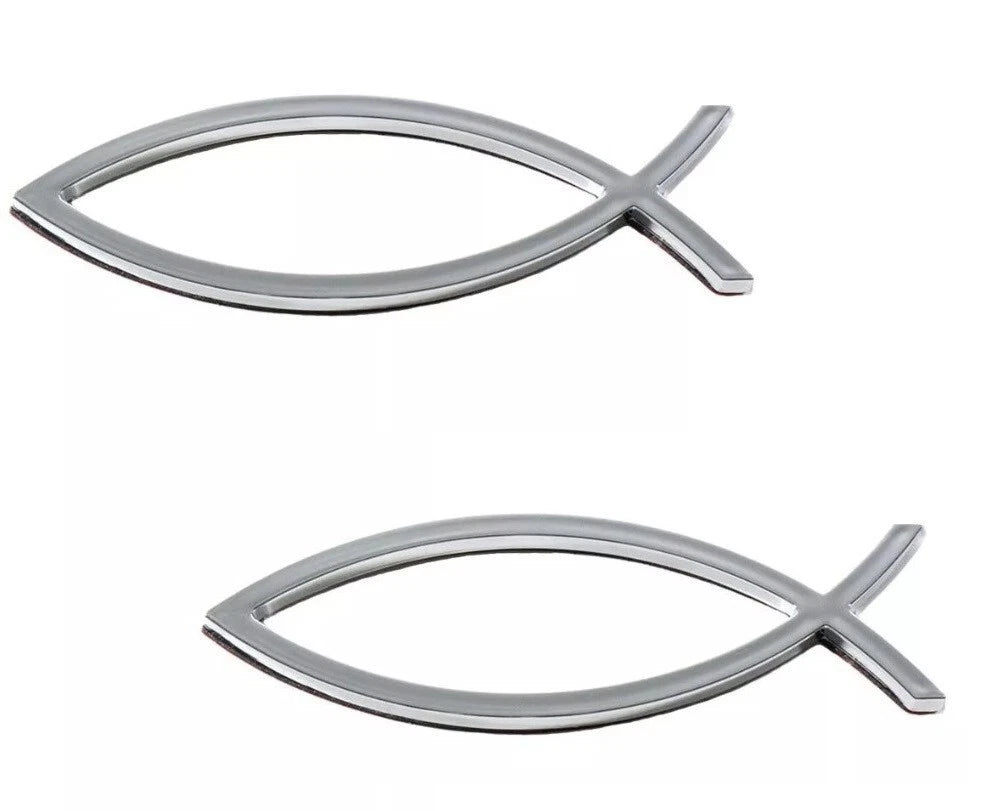 2X Jesus Fish Car Emblem Chrome for (EB211)