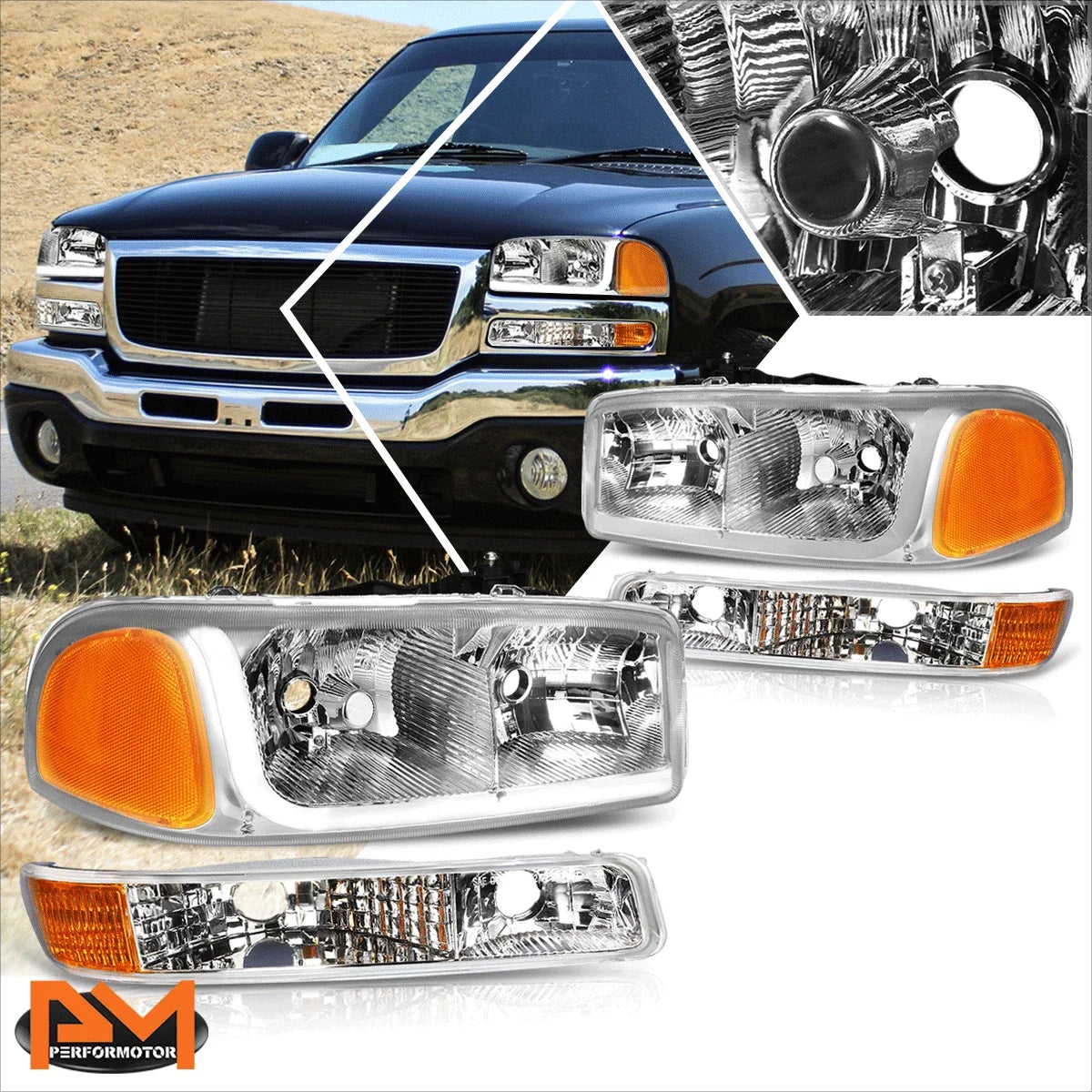 LED DRL Headlight with Bumper Signal Lamps for GMC Sierra/Yukon (1999–2007)