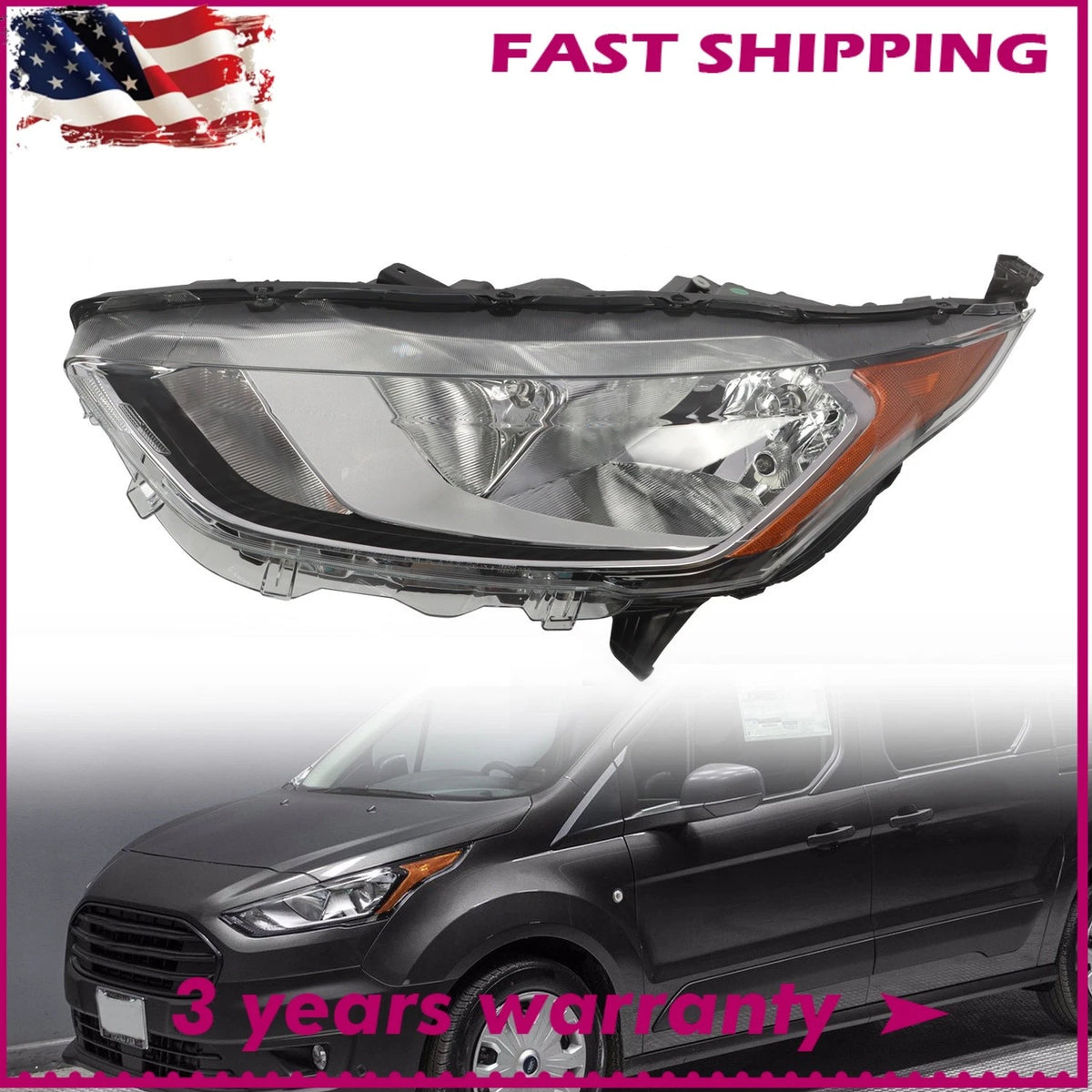 Left Halogen Headlight for Ford Transit Connect (2019–2023) KT1Z13008B, FO2502386