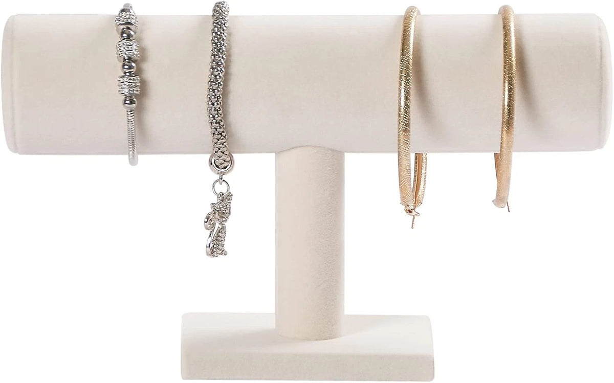 Bracelet Holder Display Stand Velvet T-bar Jewelry Organizer Beige