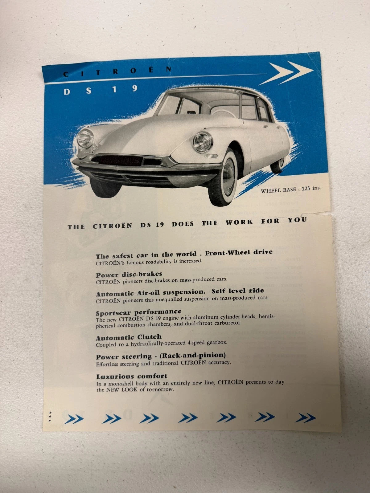 Dealer Sales Data Sheet for Citroen DS 19 (1956)
