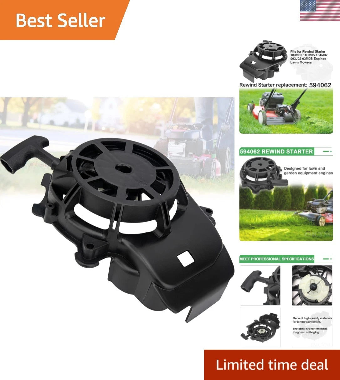 Recoil Starter Assembly for Lawnmowers (093J02, 103M02, 103M05)