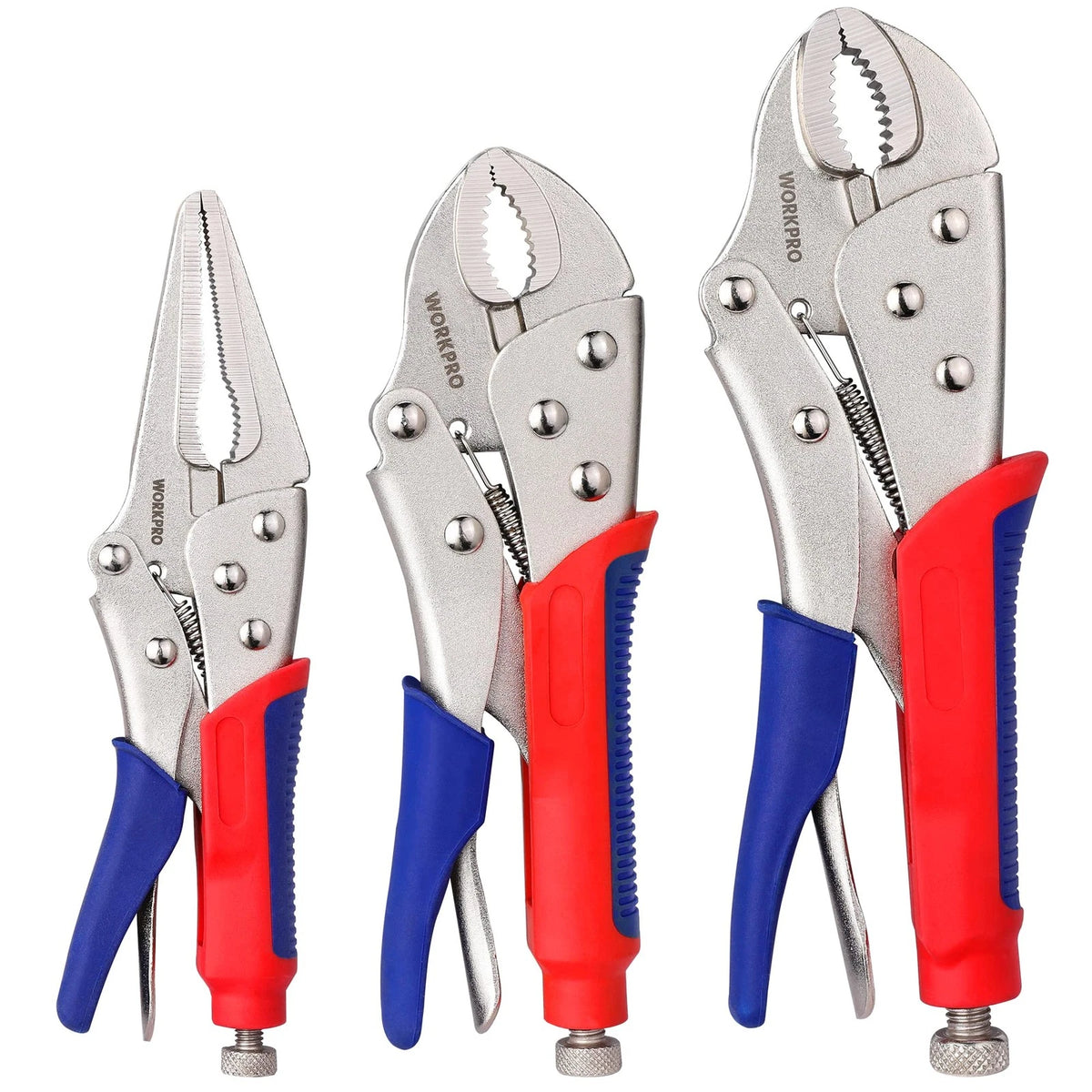 3X Locking Pliers Set for Universal Use (Curved, Straight Jaw, 10", 7", 6.5")