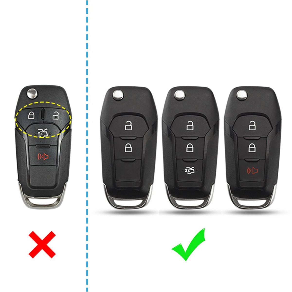 Leather Silicone Car Key Case Cover for Ford (2010–2023)