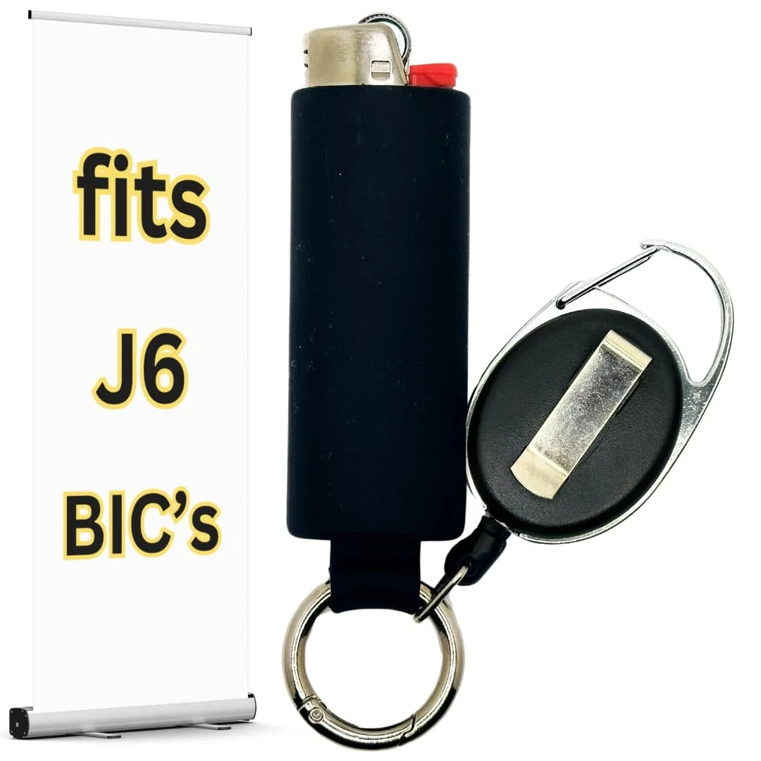 Retractable Lighter Holder for J6 BIC Lighters (3x6x0.5 inches, Black)