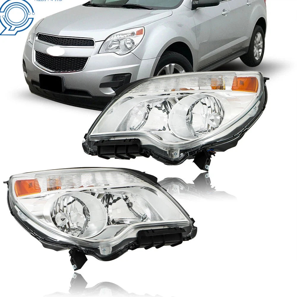 Set of 2 LH+RH Headlights for Chevy Equinox LT/LS (2010–2015) Halogen Chrome