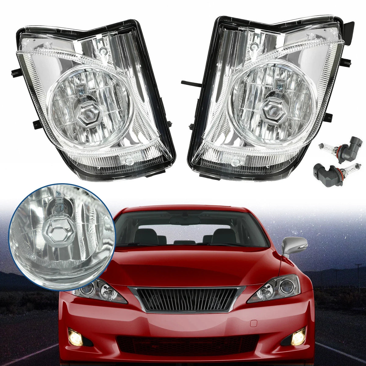 Pair Fog Lights for Lexus IS250 IS350 (2006–2010) - Clear, with Bulbs