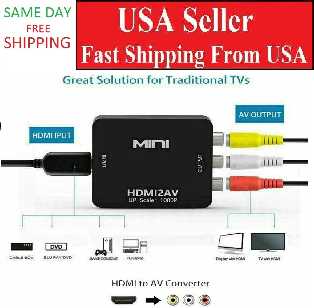 HDMI to RCA AV Adapter Converter Cable 1080P Composite Video Audio