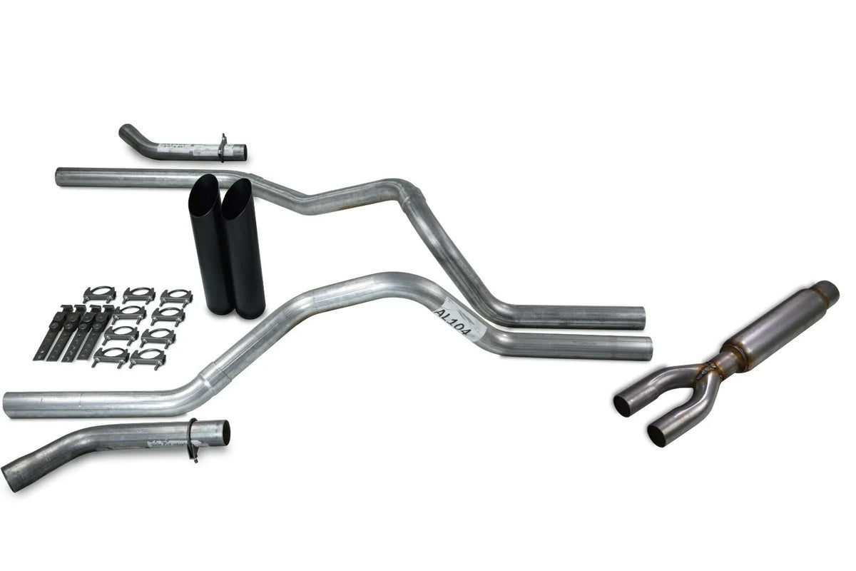 2.5" Dual Exhaust Kit for Chevy GMC 1500 (1996–1999) Glasspack Corner Exit Black Tips