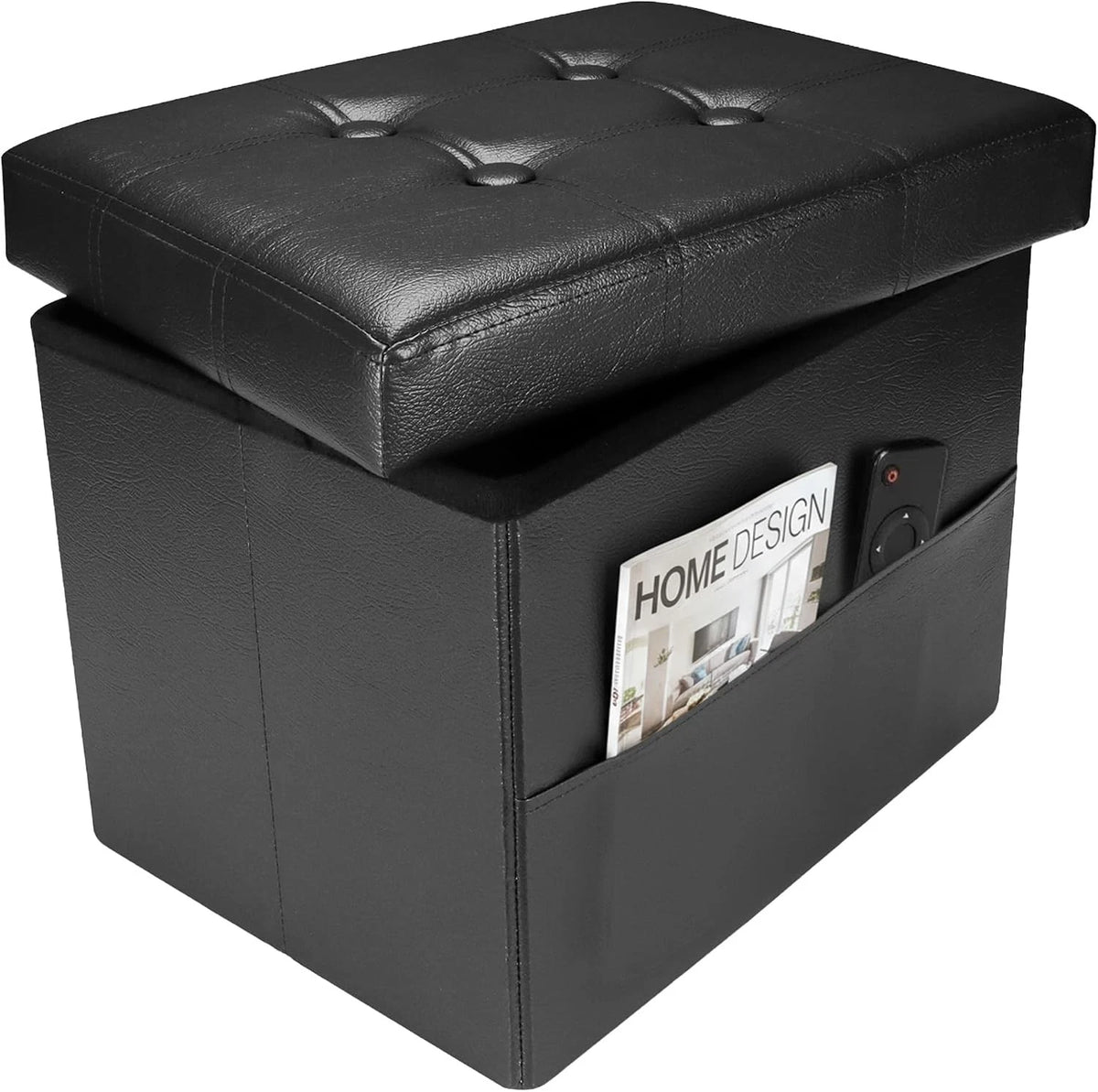 Set of 2 Ottoman Storage Foot Stools - 17 Inch Folding Leather