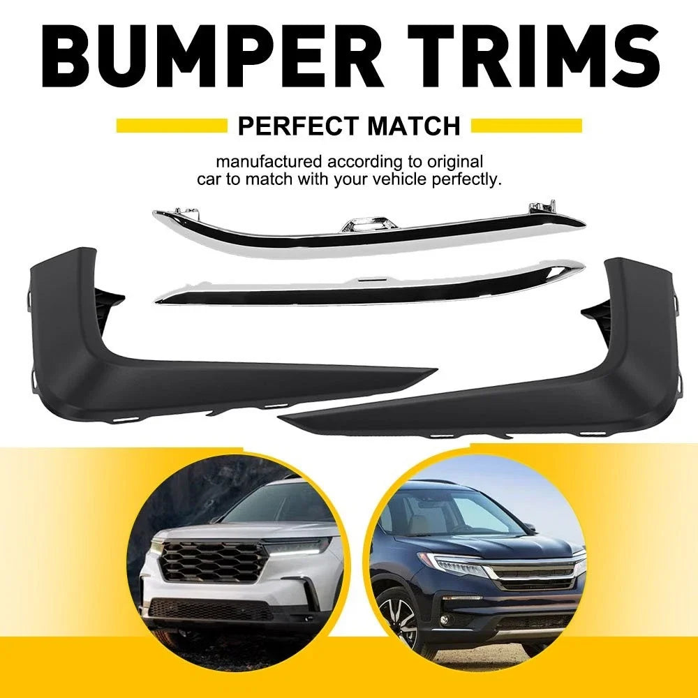 Set of 4 Front Bumper Trim for Honda Pilot (2019–2022) Chrome Black