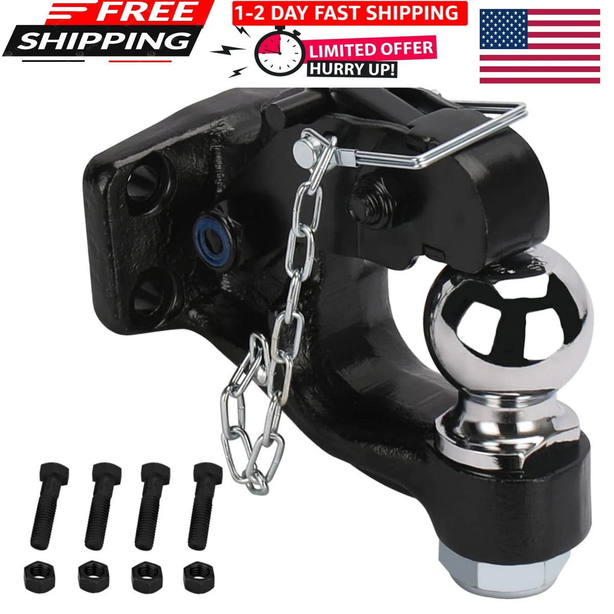 20,000 lbs Pintle Hook Receiver Hitch with 2-5/16” Ball (Heavy-Duty)