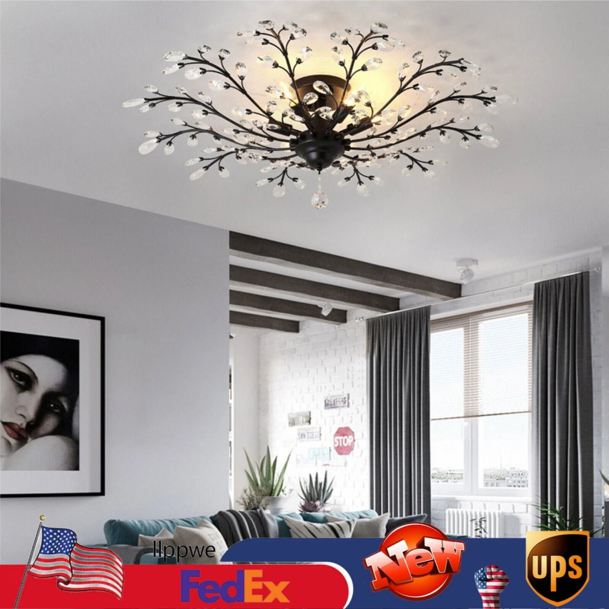 Crystal 5-Light Chandelier Pendant Lamp for Vintage Bedroom Ceiling