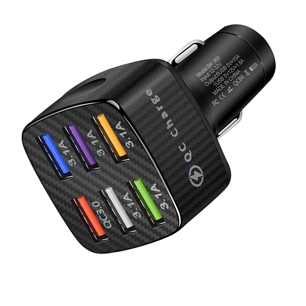 6xUSB Fast Car Charger for Universal Vehicles (15A, 5V) LED Adapter