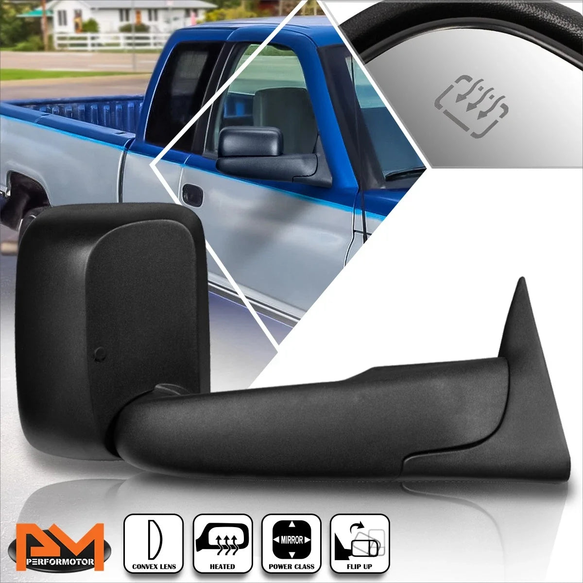 Powered Heated Black Side Towing Mirror Right for Dodge Ram 1500/2500/3500 (1994–1997)
