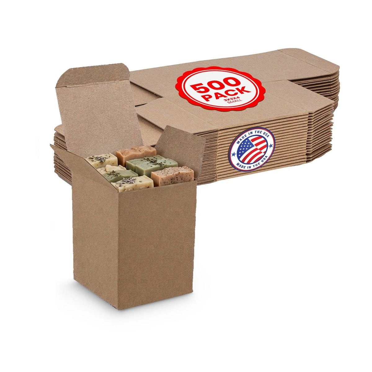 Pack of 500 Kraft Paperboard Gift Boxes 3" x 3" x 4"