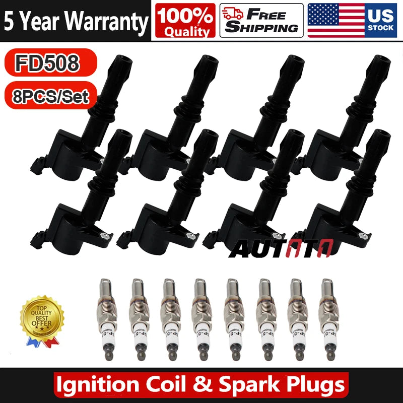 8x Ignition Coil & 8x Iridium Spark Plug for Ford F-150 Expedition (2004–2008)