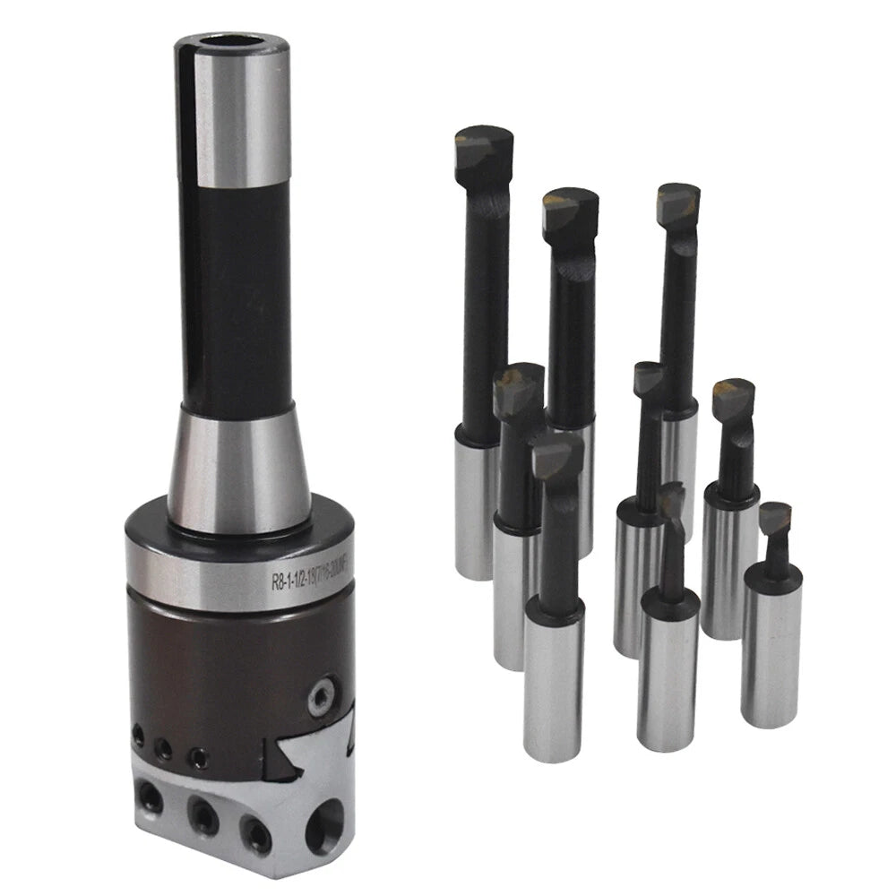 2" Boring Head R8 Shank 9-Pc Carbide Boring Bar Set for Bridgeport Milling