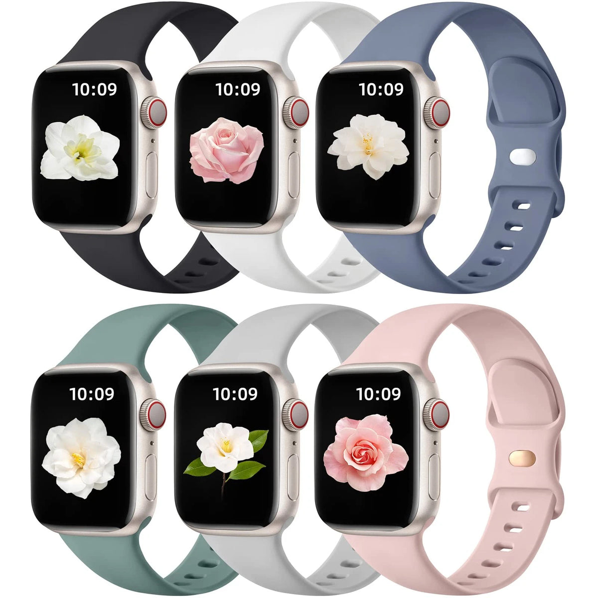 6 Pack Silicone Sport Bands for Apple Watch 38-49mm Multi-Color