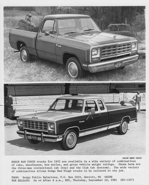 Press Photo for Dodge Ram Conventional and Club Cab (1982)