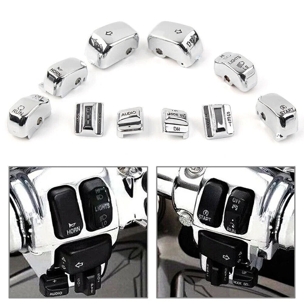 Set of 2 Hand Control Switch Cover Caps for Harley Touring (1996–2013) Chrome
