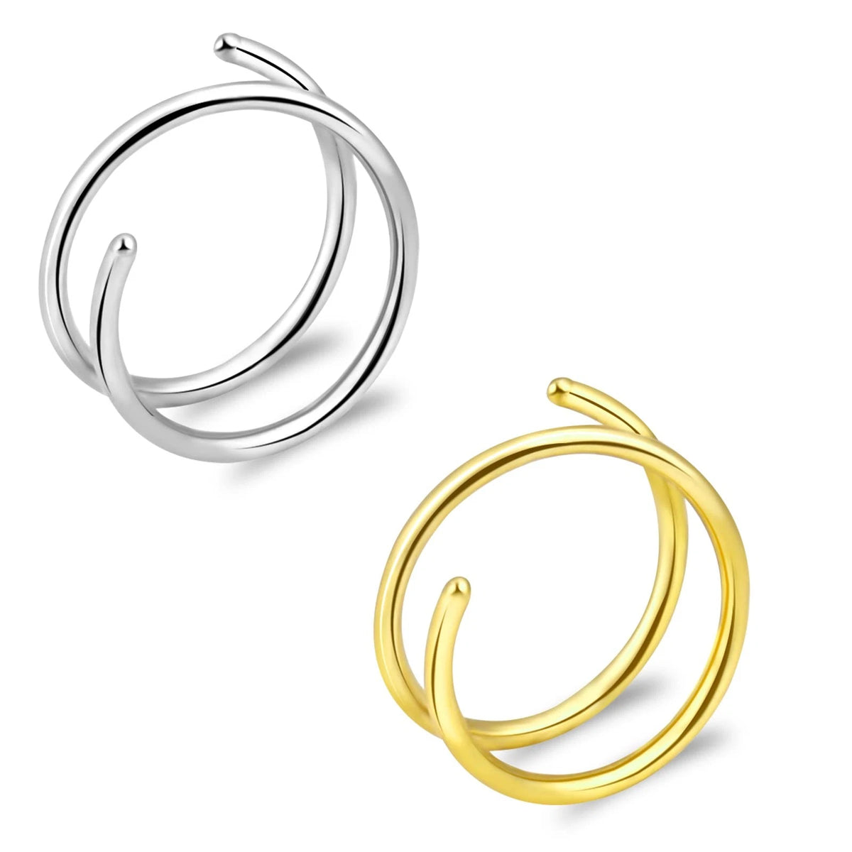 2X 20G Double Hoop Nose Rings for - Gold, Silver