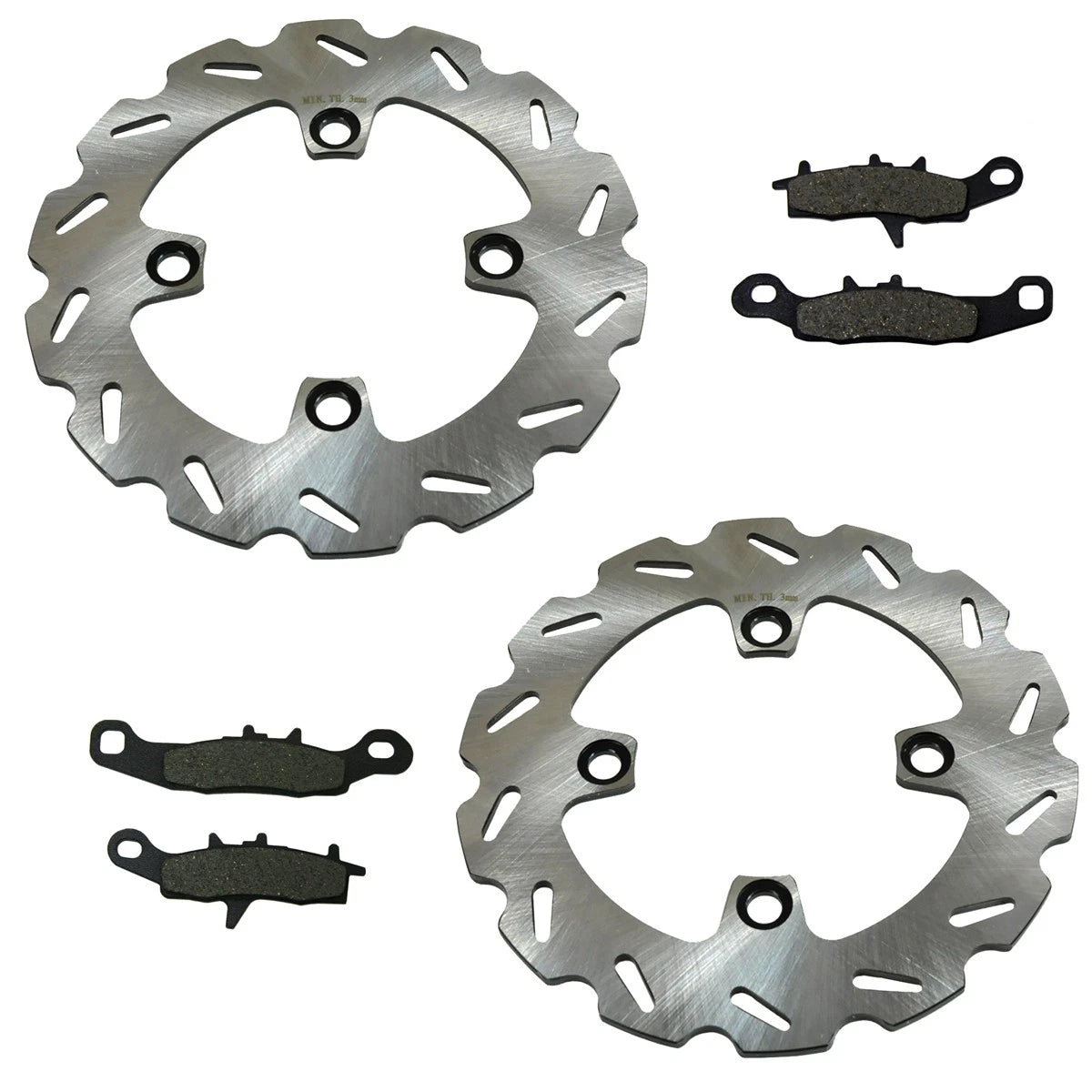 Set of 2 Front Wave Brake Rotors & Pads for Kawasaki Prairie 700 4x4 (2004–2006) KIT-2017W401435b