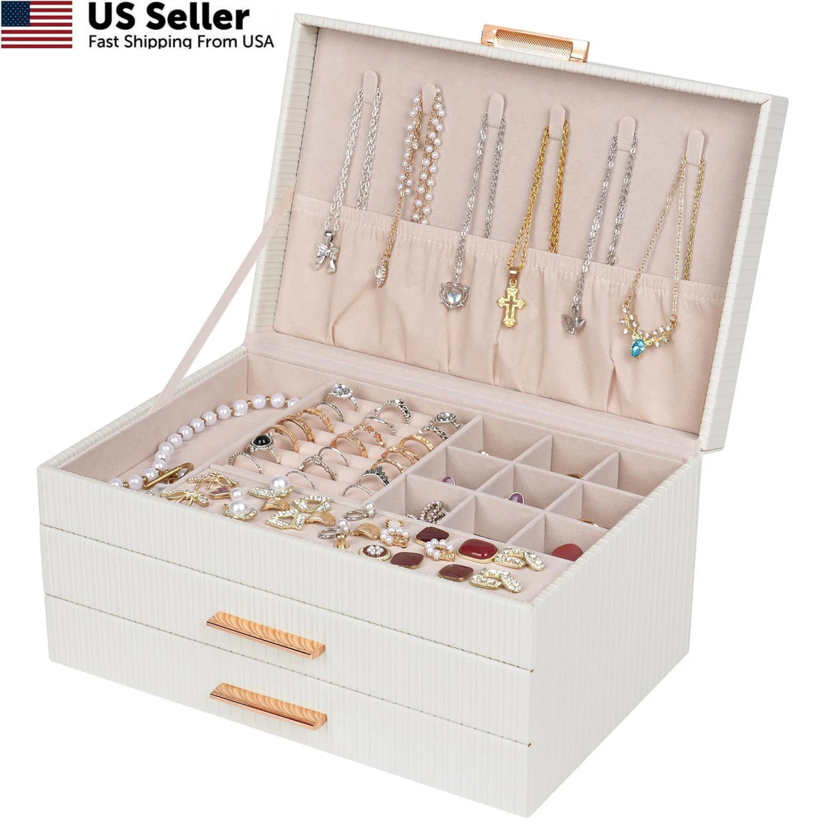 Jewelry Box Organizer for Dajasan (2023) - 3-Tier Large Storage White
