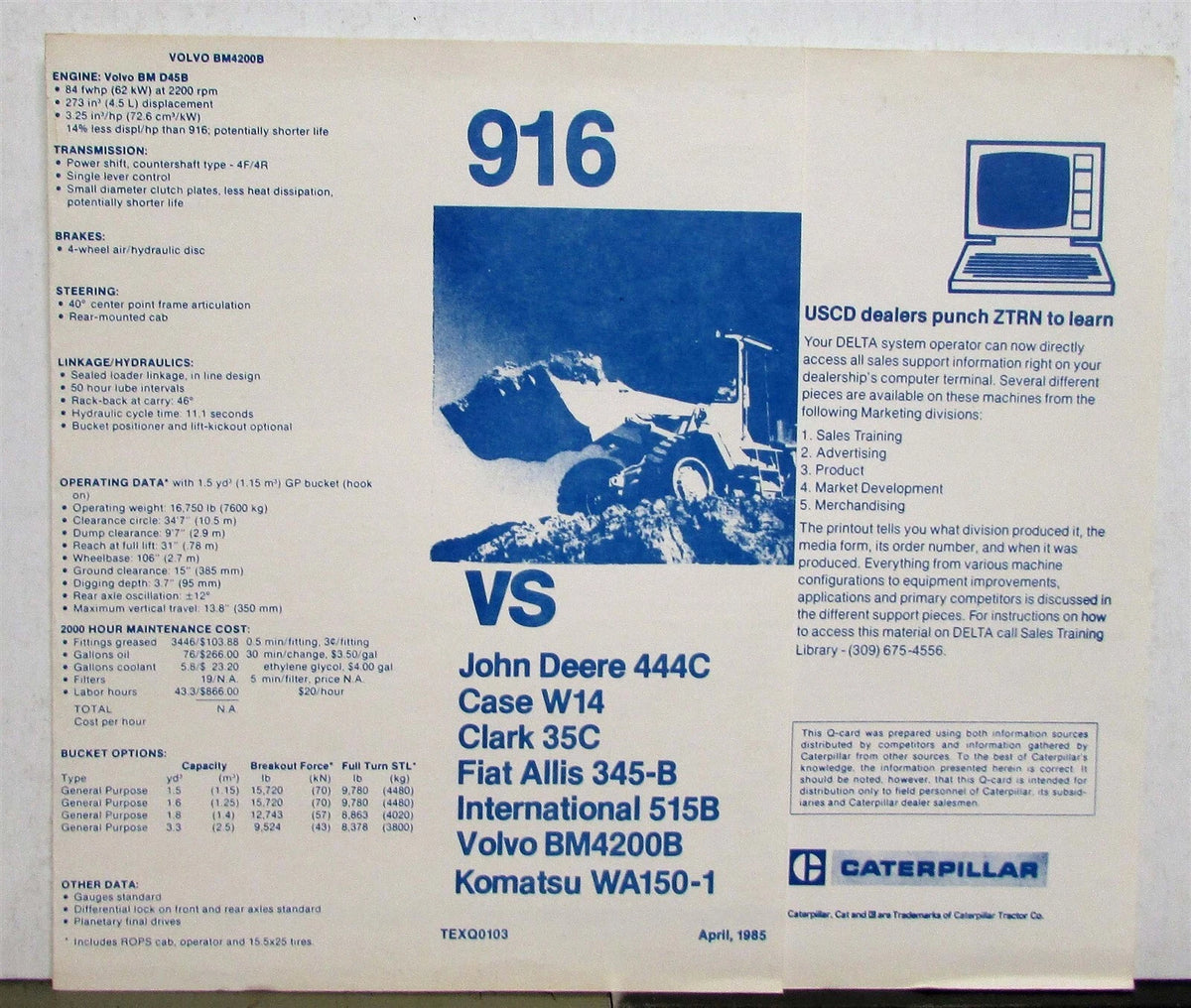 Caterpillar 916 Wheel Loader Parts for John Deere Fiat Komatsu (1985)
