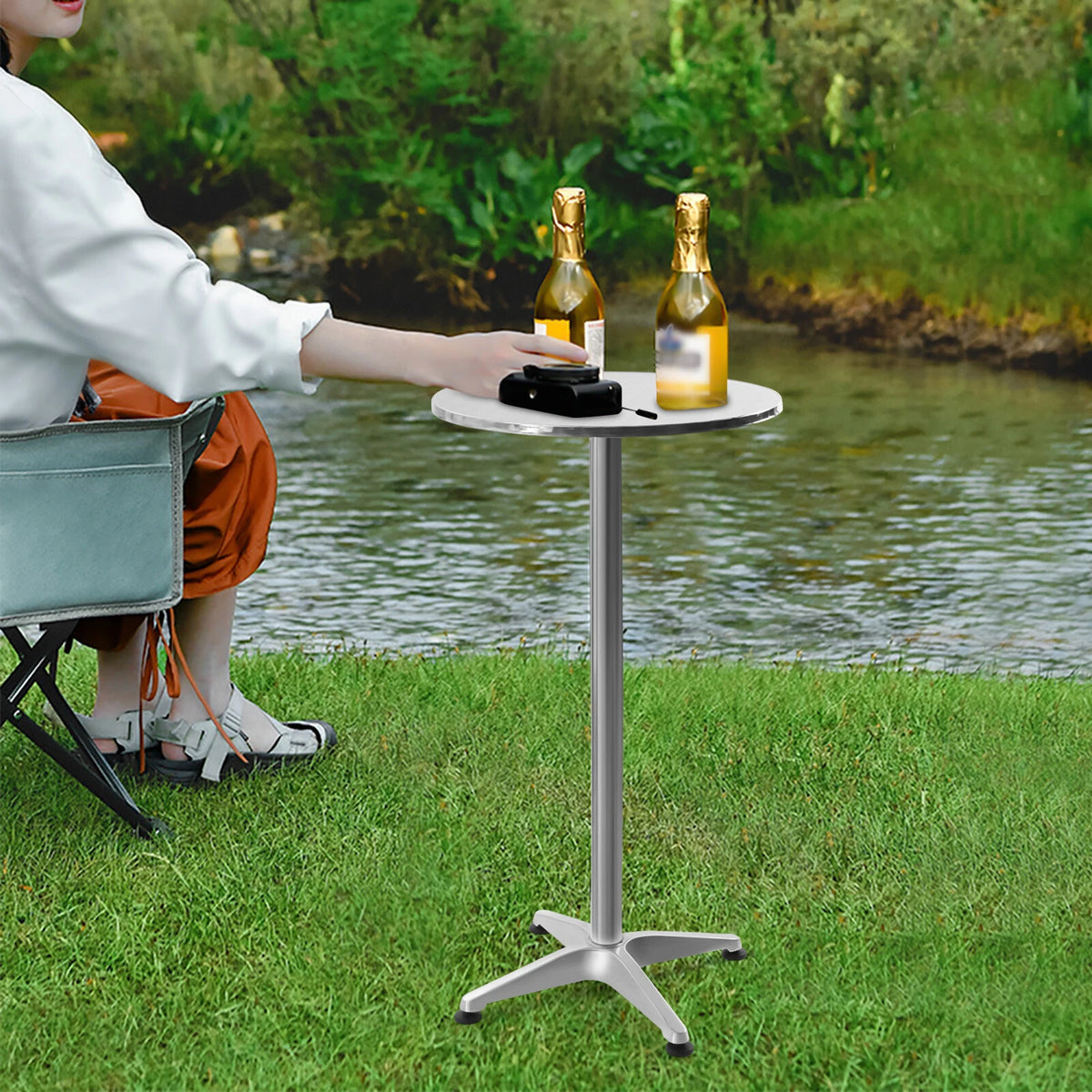 Round Bar Height Folding Dining Table for Indoor/Outdoor Use