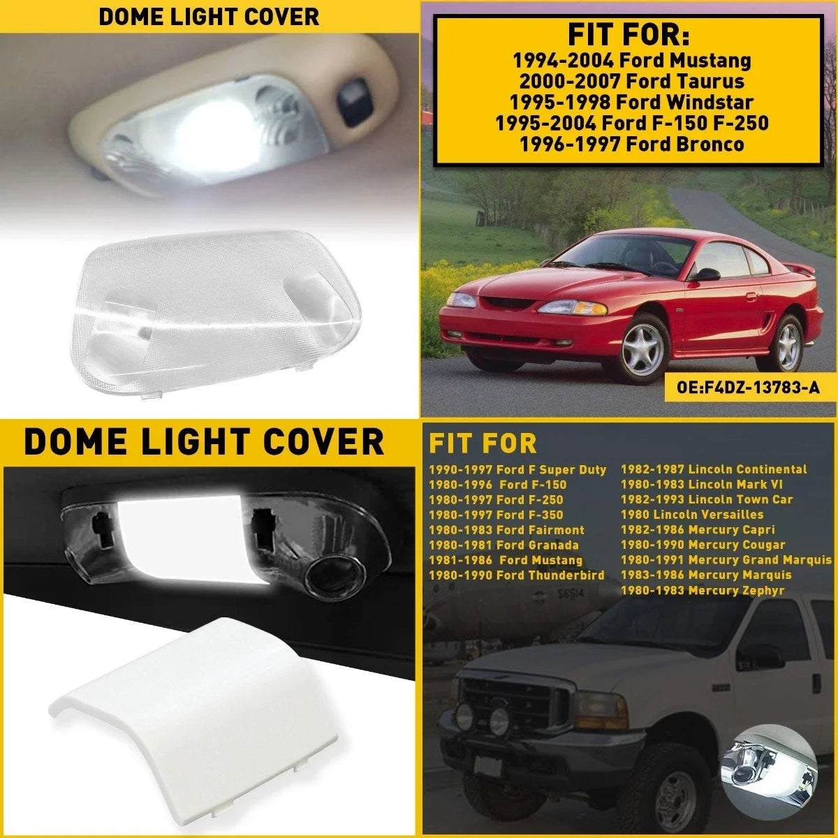 Dome Dual Lamp Reading Map Light Lens Cover for Ford Mustang (1994–2004)