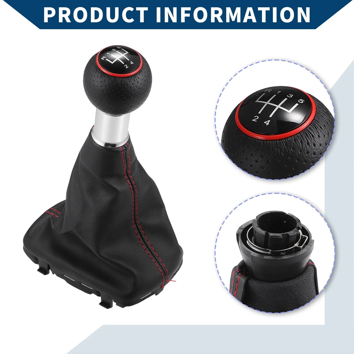 5 Speed Gear Shift Knob with Cover for Audi A3 (2000–2003) Faux Leather Black