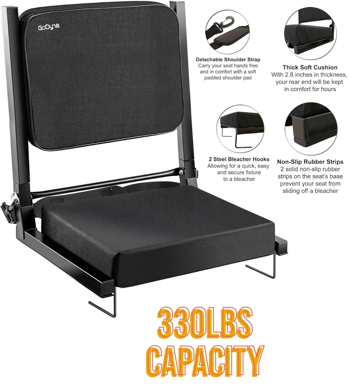 Wide Stadium Seat for Bleachers with Adjustable Back Support