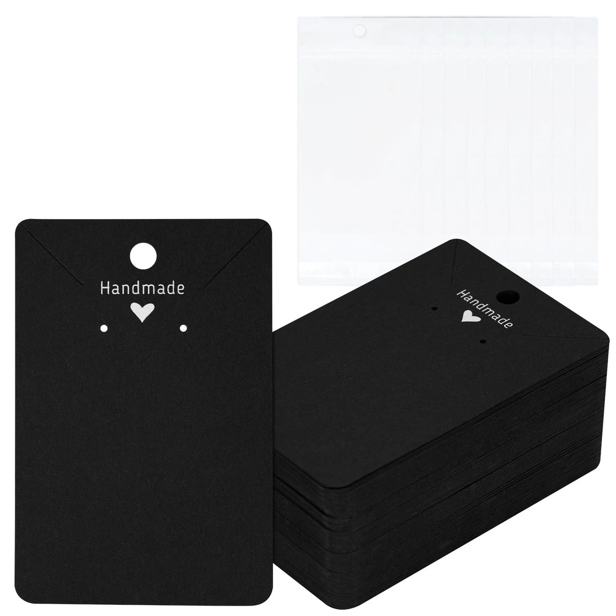 100 Pcs Earring Display Cards with Bags, Black 6x2.7 Inches
