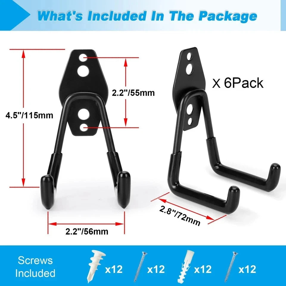 6 Pack Heavy Duty Garage Hooks Utility Steel Hanger Organizer
