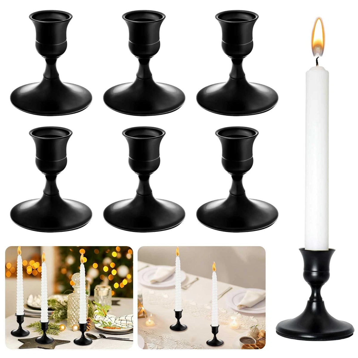 6X Gold Taper Candle Holders for Christmas Halloween Wedding Dinner Decor
