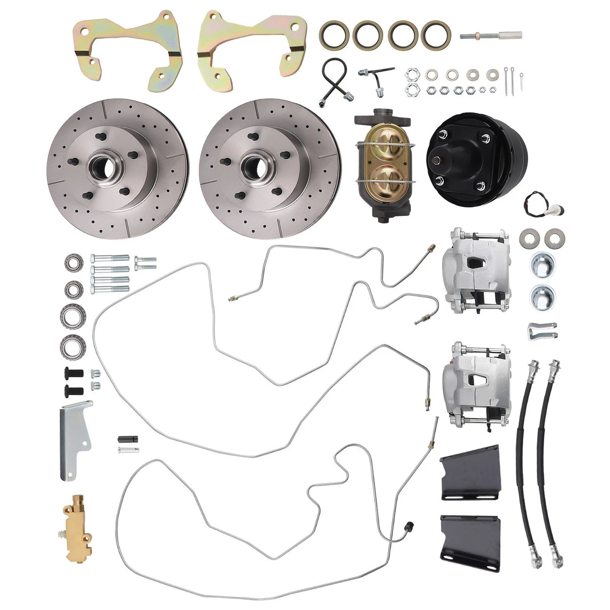 Brake Disc Conversion Kit for Chevy Bel Air/Biscayne/Brookwood (1959–1964) H8TR9E, 7" Brake Booster & Master Cylinder Assembly, Front Brake Hard Lines
