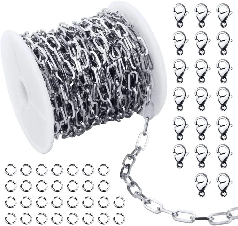 10X Silver Stainless Steel Chain for Various Applications (32.8 Feet)