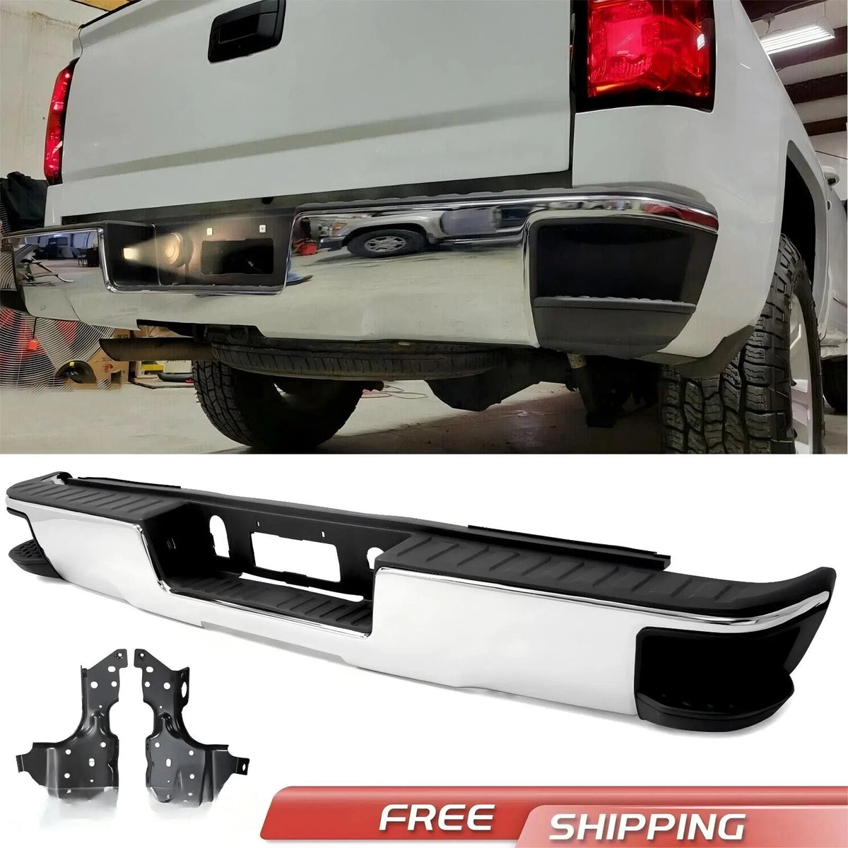 Chrome Rear Bumper for Chevy Silverado GMC Sierra 1500 (2014–2018) - CON-A000000232, GM1103175, GM1103179