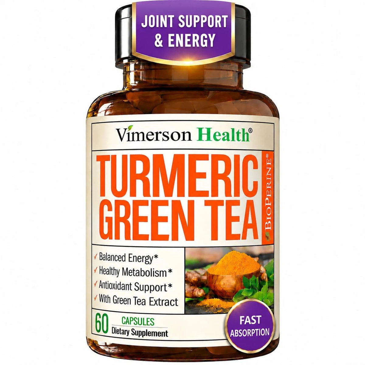Turmeric Curcumin Supplement with Green Tea Extract 60 Count (Pack of 1)
