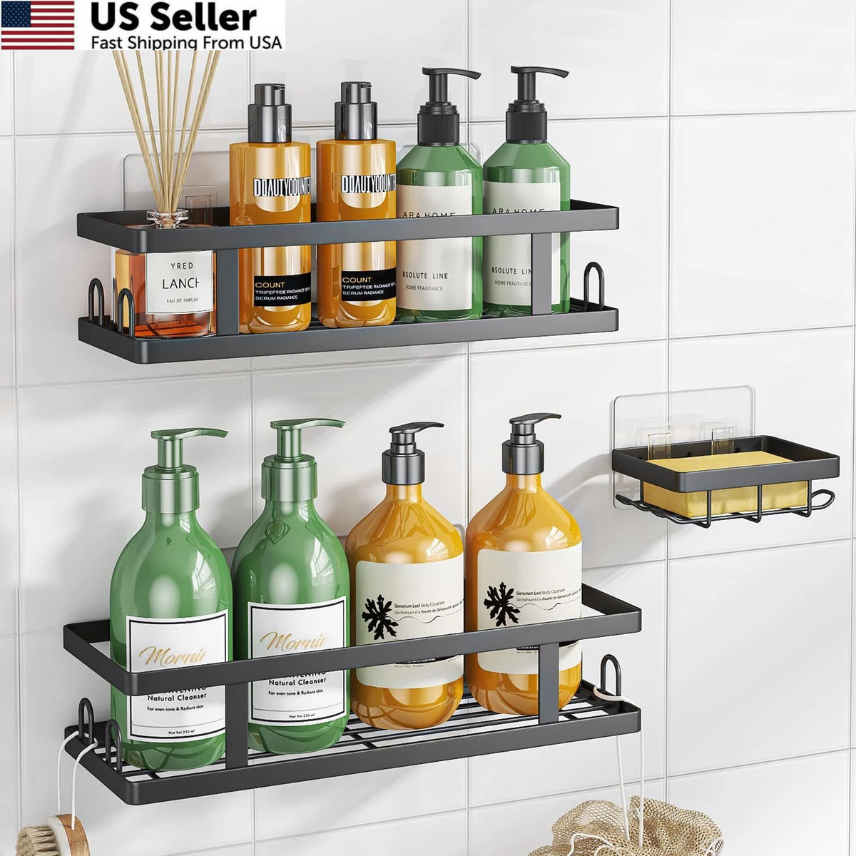 Shower Caddy with Soap Holder for Standard Showers (Black)
