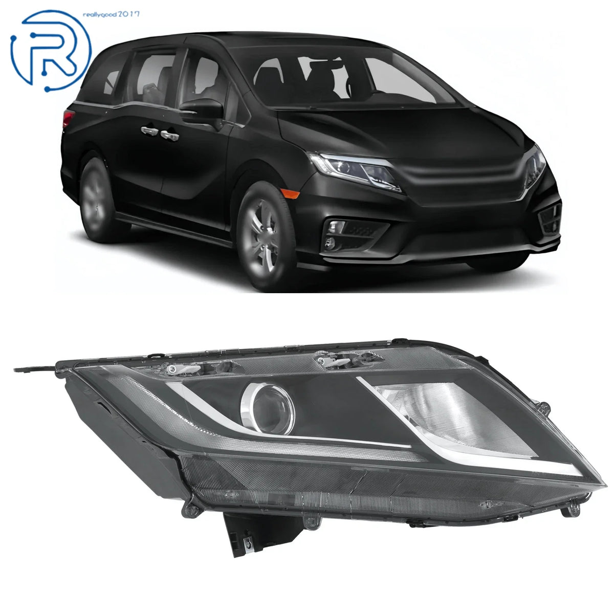 Passenger Side Headlight for Honda Odyssey (2018–2019) w/ LED DRL Black
